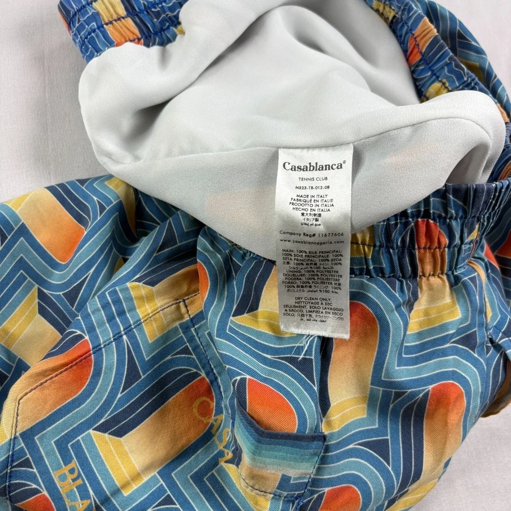 Casablanca Tennis Club Shorts‎ Mens XL Blue Silk Stretch Casual Italy Made